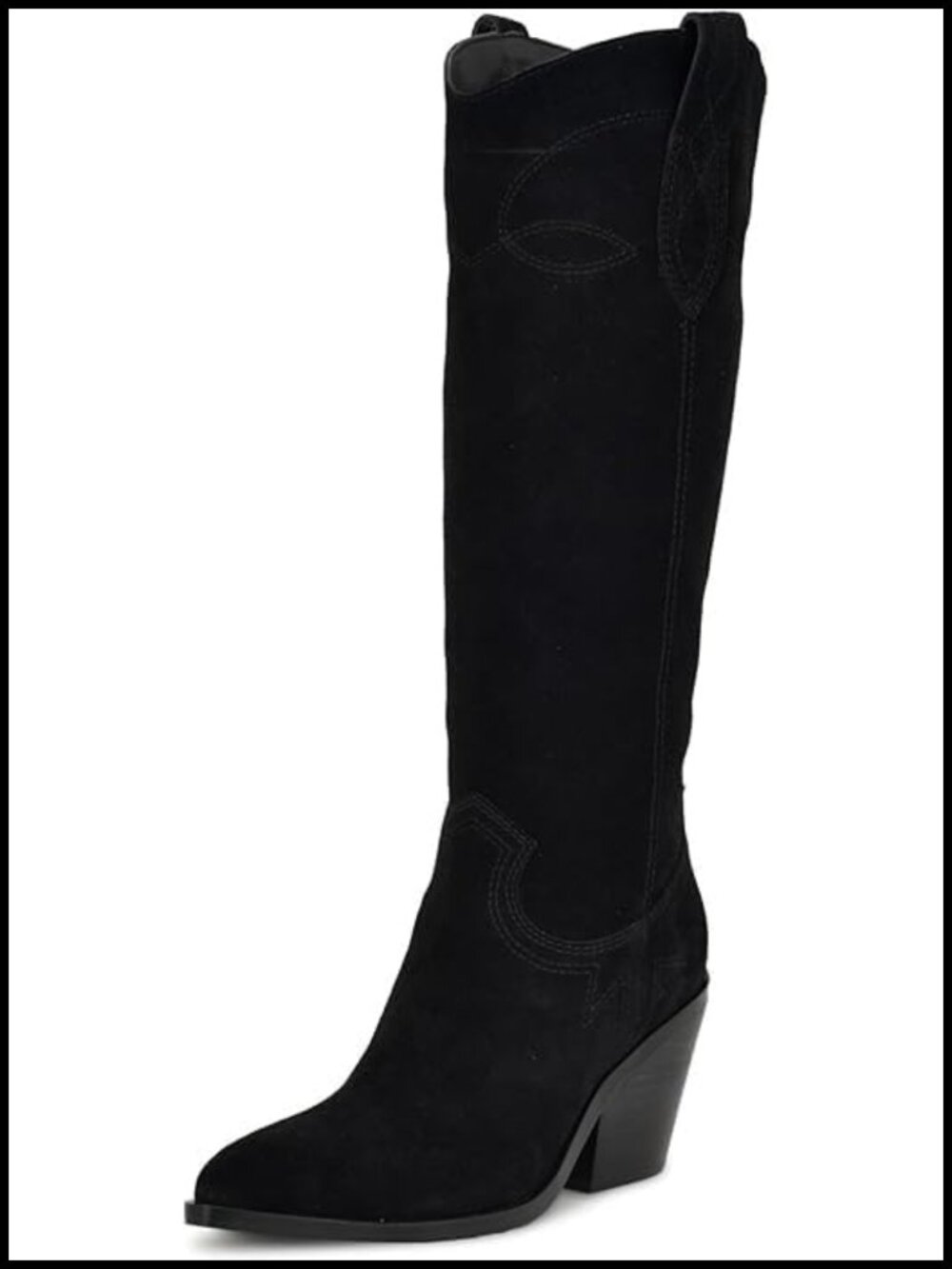 Suede Knee High Cowgirl Boots Pointed Toe Block Heel Western Boots